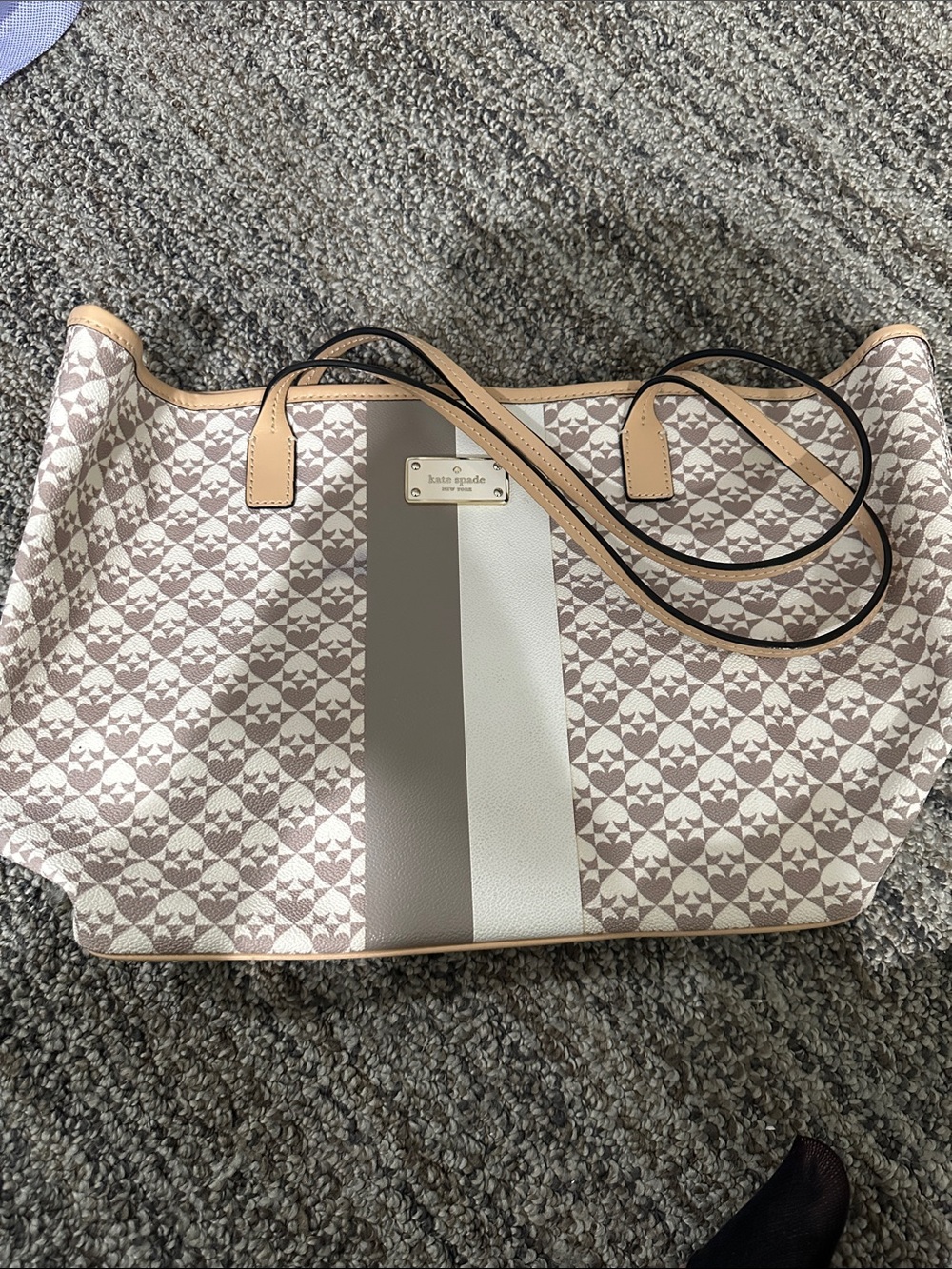 kate spade Beige and Cream Patterned Tote with Stripe Detail